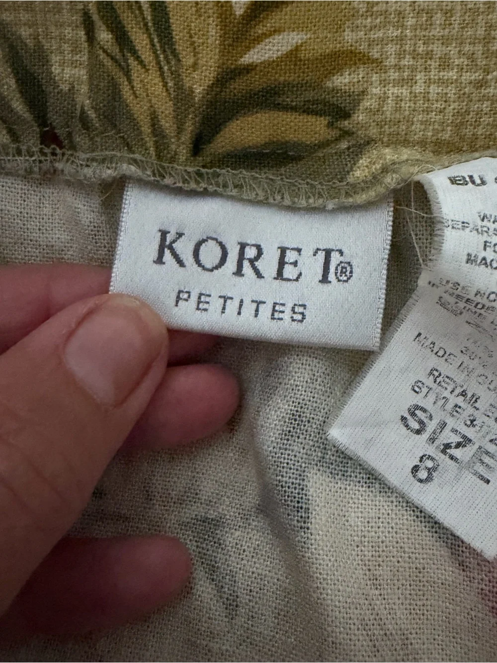 Koret Petites Linen Blend Tropical Floral Button-Front Skirt Set Size 8 Vintage